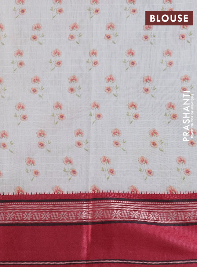 Maheshwari silk cotton saree off white and maroon with allover floral digital prints and rettapet thread woven border
