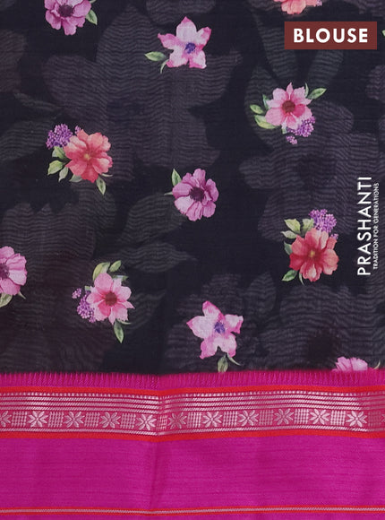 Maheshwari silk cotton saree black and pink with allover floral digital prints and rettapet thread woven border