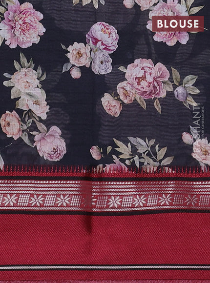 Maheshwari silk cotton saree black and maroon with allover floral digital prints and rettapet thread woven border