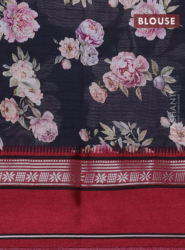 Maheshwari silk cotton saree black and maroon with allover floral digital prints and rettapet thread woven border