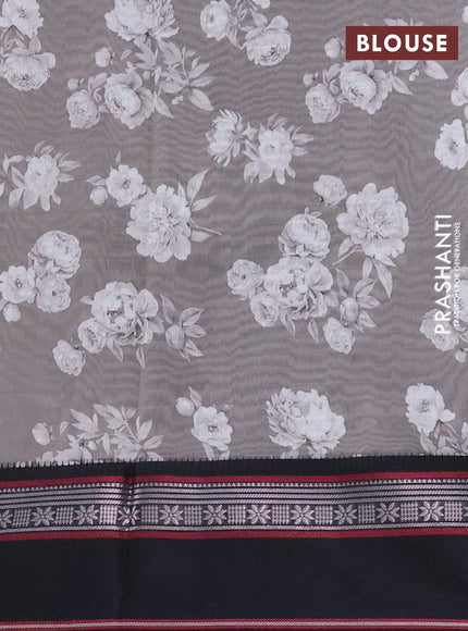 Maheshwari silk cotton saree grey and black with allover floral digital prints and rettapet thread woven border