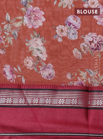 Maheshwari silk cotton saree rust shade and maroon with allover floral digital prints and rettapet thread woven border