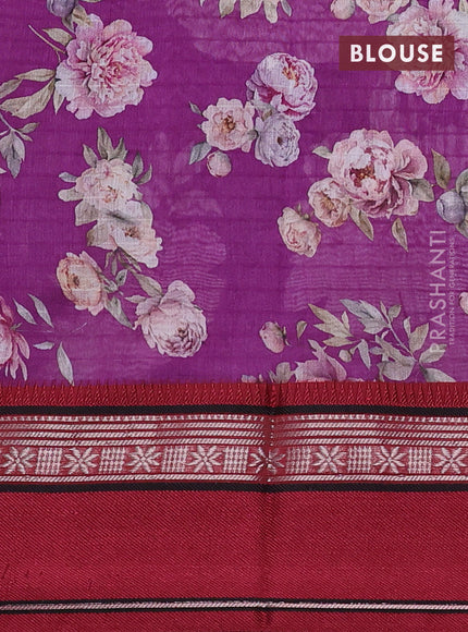 Maheshwari silk cotton saree purple and maroon with allover floral digital prints and rettapet thread woven border