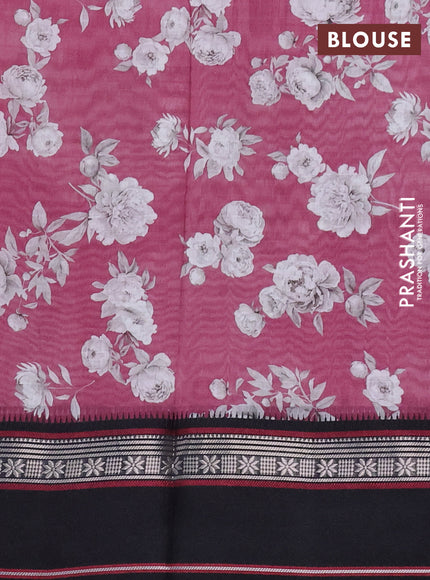 Maheshwari silk cotton saree pastel maroon and black with allover floral digital prints and rettapet thread woven border