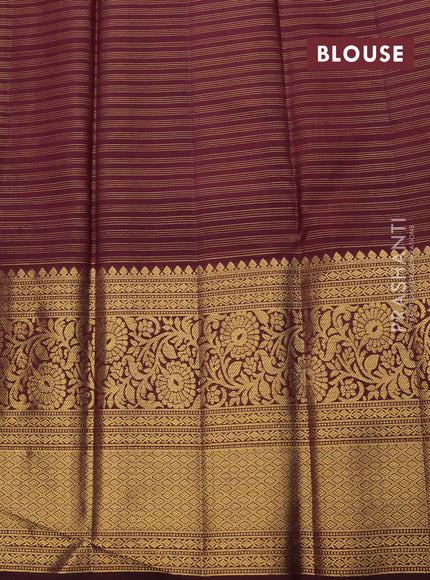 Pure kanchipuram silk saree red and coffee brown with allover zari checks & annam buttas and long rich zari woven border