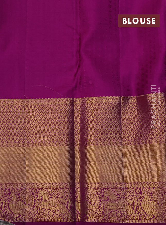 Pure kanchipuram silk saree red and deep purple with silver & gold zari woven annam weaves and rich zari woven border