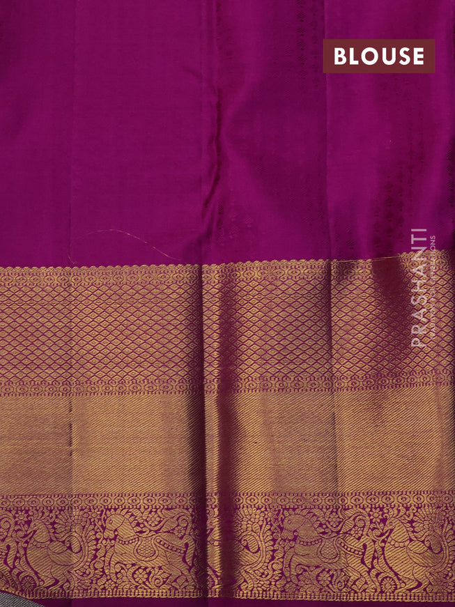 Pure kanchipuram silk saree red and deep purple with silver & gold zari woven annam weaves and rich zari woven border