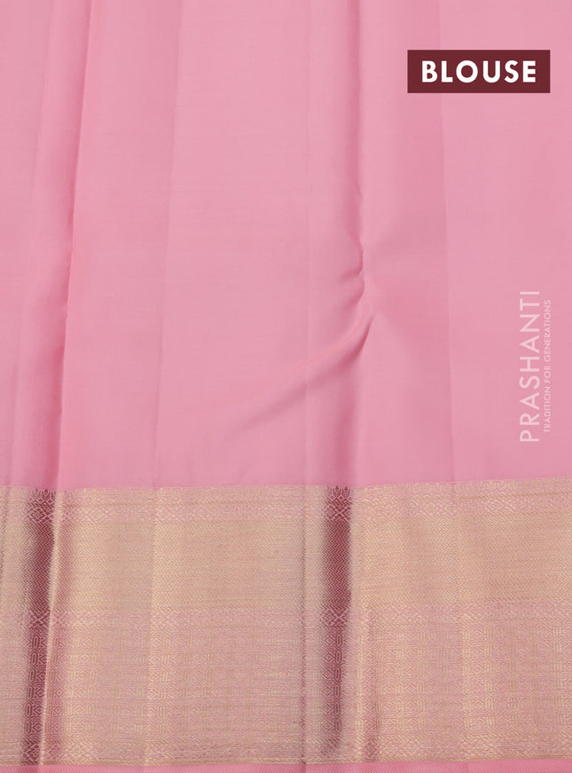 Pure kanchipuram silk saree red and peach pink with allover zari woven brocade weaves and zari woven border
