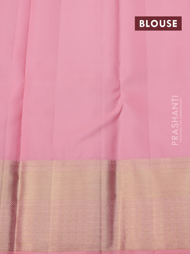 Pure kanchipuram silk saree red and peach pink with allover zari woven brocade weaves and zari woven border