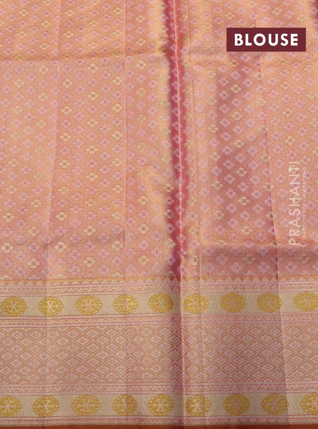 Pure kanchipuram tissue silk saree gold and rust with allover jamdhani weaves and zari woven border