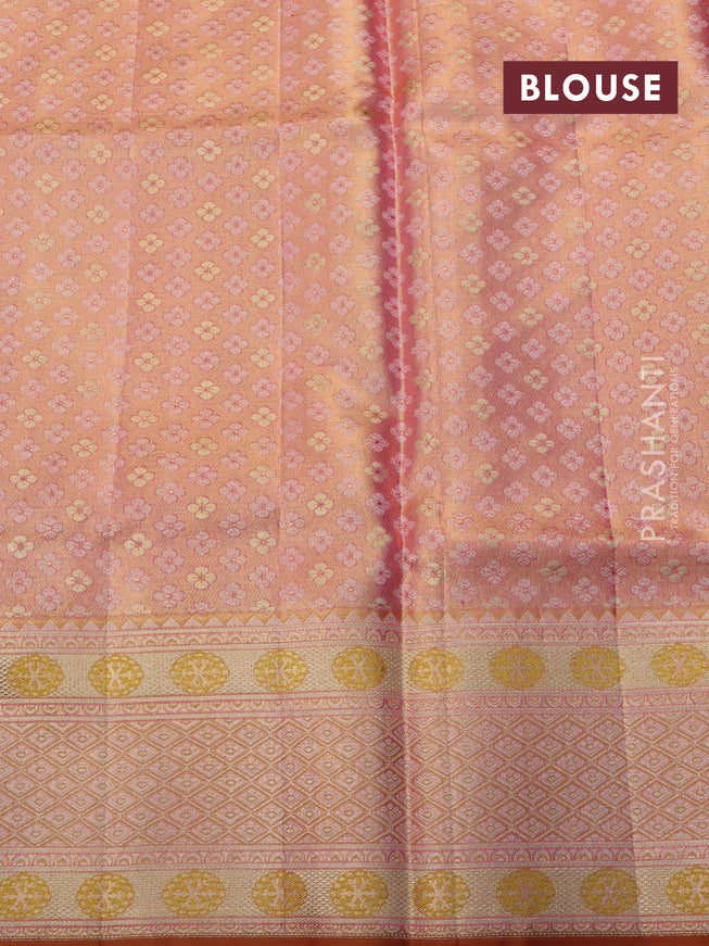 Pure kanchipuram tissue silk saree gold and rust with allover jamdhani weaves and zari woven border