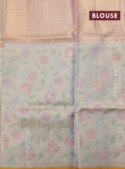 Pure kanchipuram tissue silk saree pastel pink with allover jamdhani weaves and long zari woven floral border