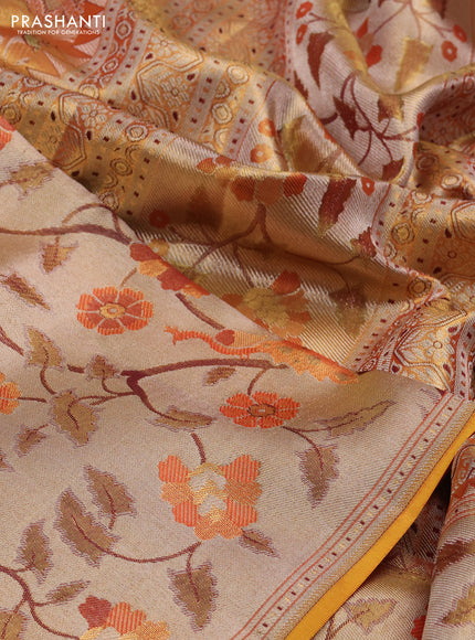 Pure kanchipuram tissue silk saree gold with allover jamdhani weaves and long zari woven floral border