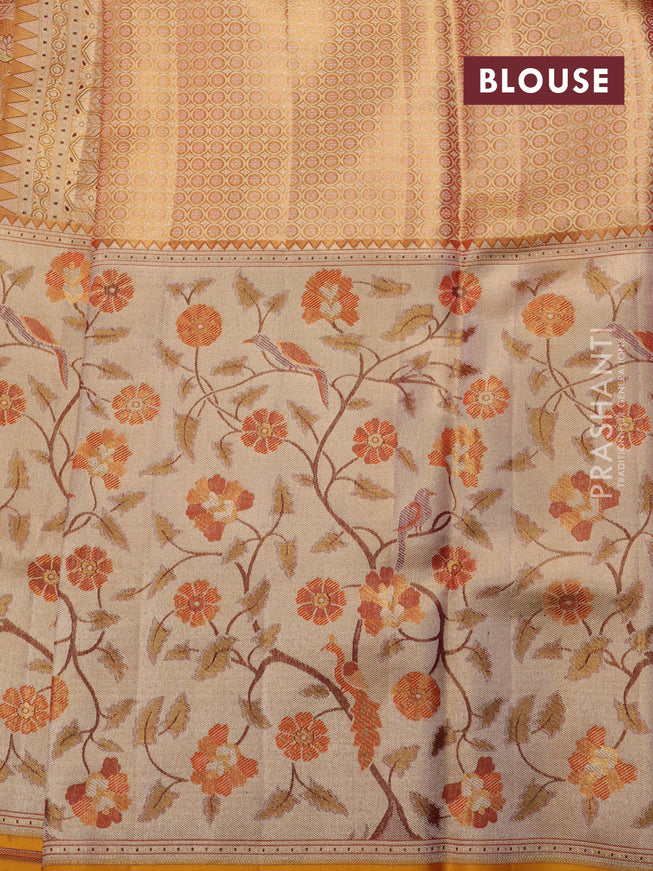 Pure kanchipuram tissue silk saree gold with allover jamdhani weaves and long zari woven floral border