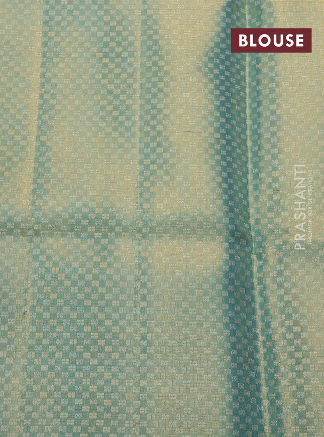 Pure kanchipuram tissue silk saree teal green with allover jamdhani weaves and temple design simple border