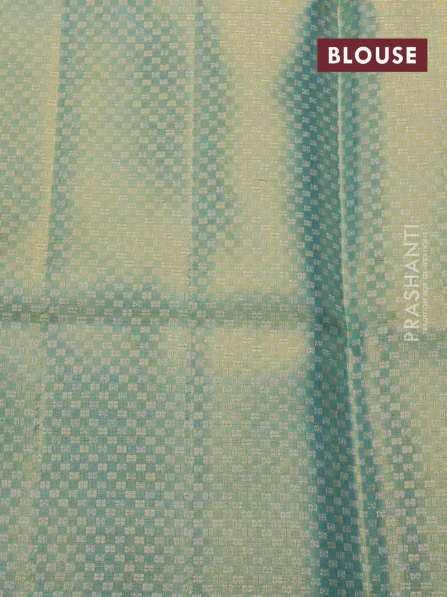 Pure kanchipuram tissue silk saree teal green with allover jamdhani weaves and temple design simple border