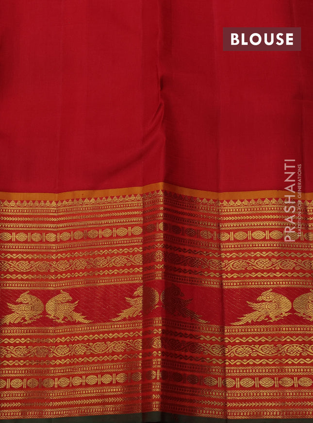Pure kanchipuram silk saree blue and red with zari woven buttas and zari woven border