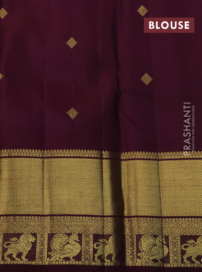 Pure kanchipuram silk saree teal green and wine shade with zari woven buttas and zari woven korvai border