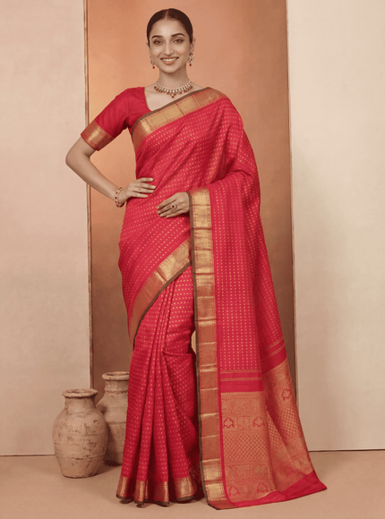 Pure kanchipuram silk saree red and green with allover zari woven 1000 buttas and zari woven border
