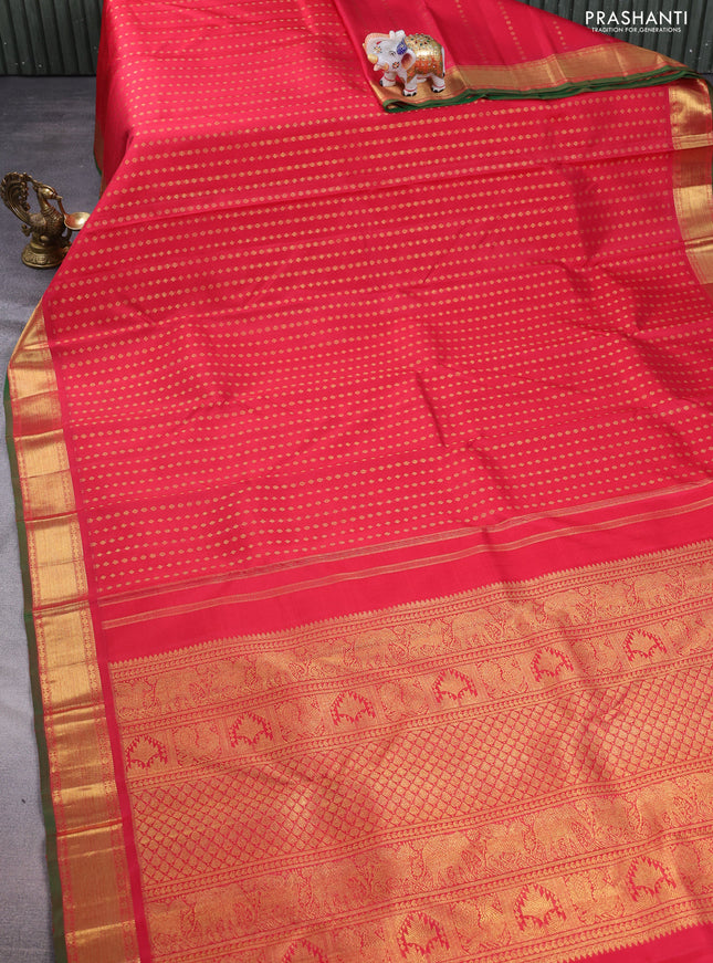 Pure kanchipuram silk saree red and green with allover zari woven 1000 buttas and zari woven border
