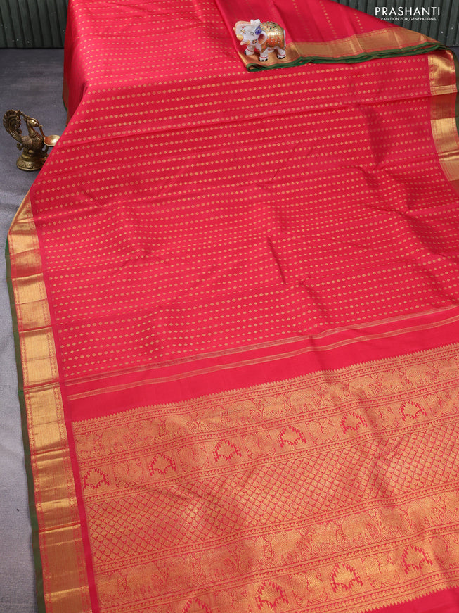 Pure kanchipuram silk saree red and green with allover zari woven 1000 buttas and zari woven border