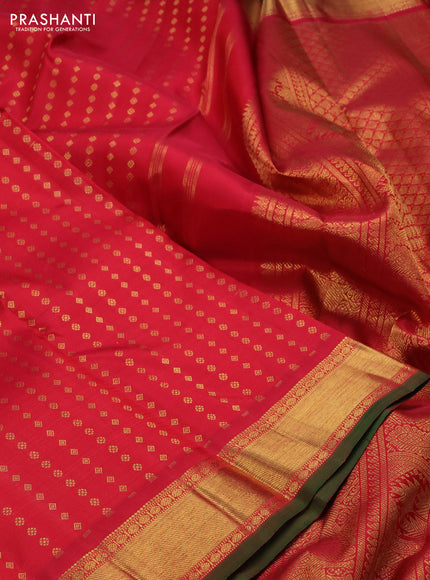 Pure kanchipuram silk saree red and green with allover zari woven 1000 buttas and zari woven border