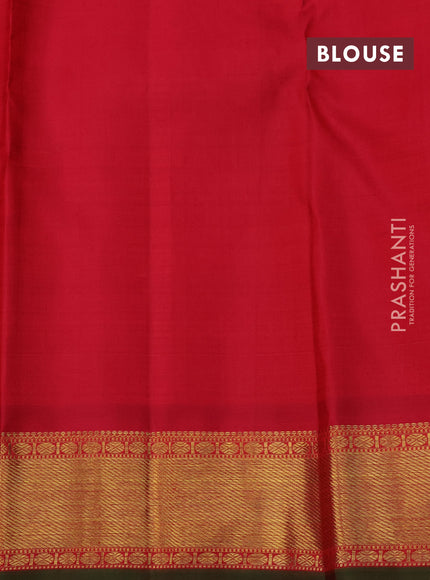 Pure kanchipuram silk saree red and green with allover zari woven 1000 buttas and zari woven border