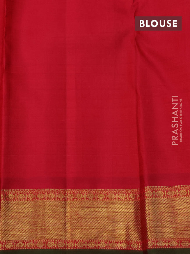 Pure kanchipuram silk saree red and green with allover zari woven 1000 buttas and zari woven border