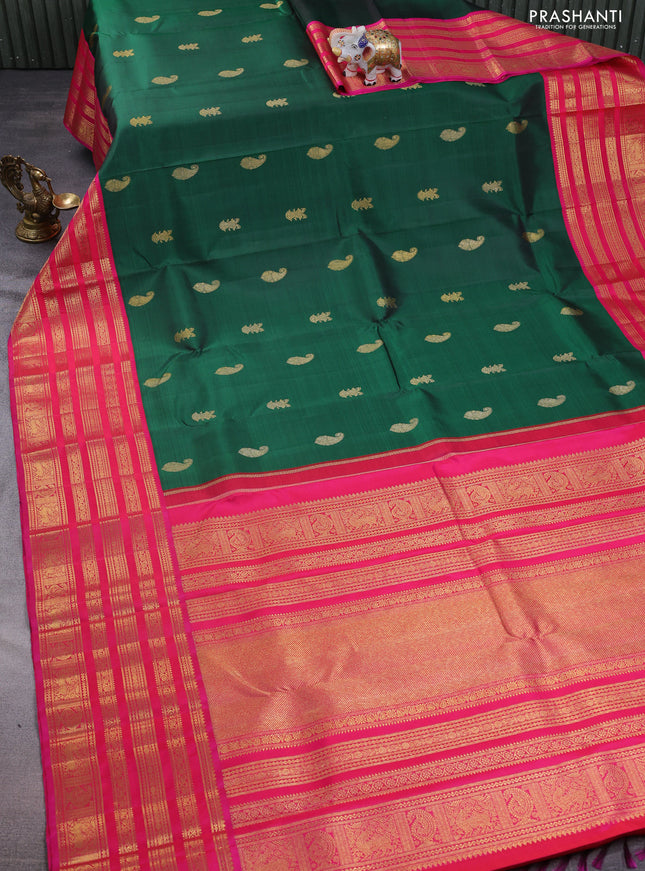 Pure kanchipuram silk saree green and pink with zari woven buttas and zari woven korvai border