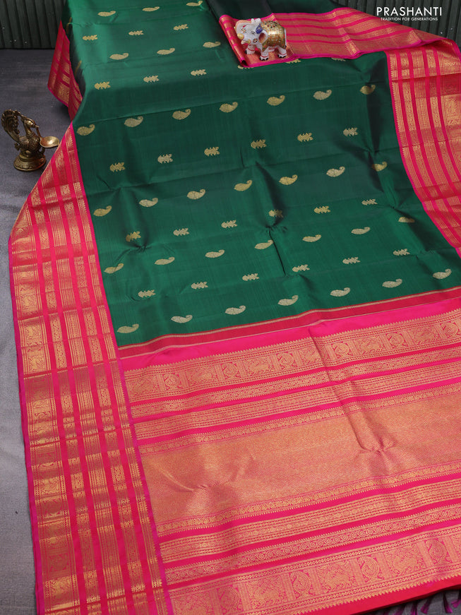 Pure kanchipuram silk saree green and pink with zari woven buttas and zari woven korvai border