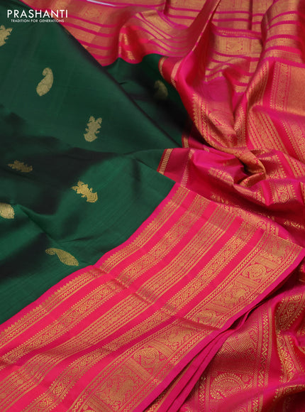 Pure kanchipuram silk saree green and pink with zari woven buttas and zari woven korvai border