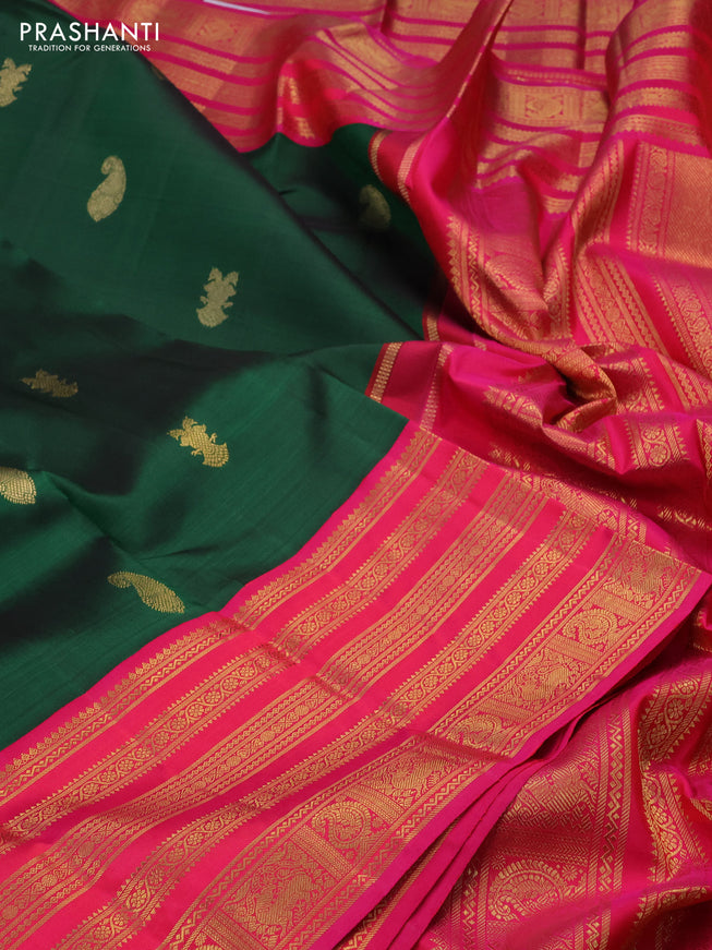 Pure kanchipuram silk saree green and pink with zari woven buttas and zari woven korvai border