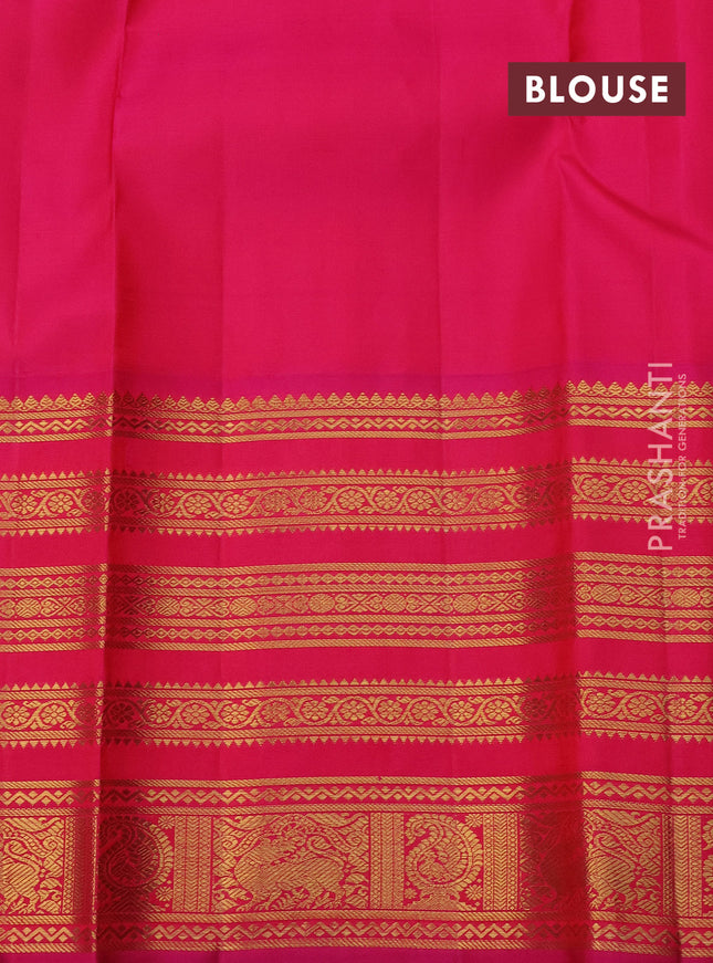 Pure kanchipuram silk saree green and pink with zari woven buttas and zari woven korvai border
