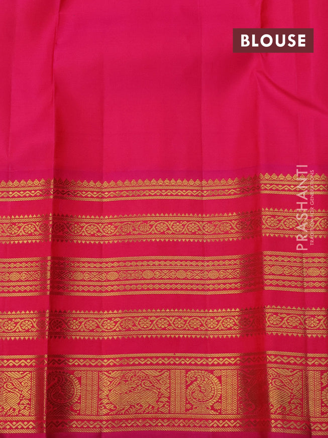 Pure kanchipuram silk saree green and pink with zari woven buttas and zari woven korvai border
