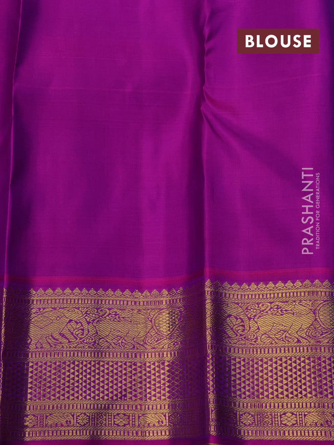 Pure kanchipuram silk saree teal green and purple with zari woven buttas and zari woven korvai border