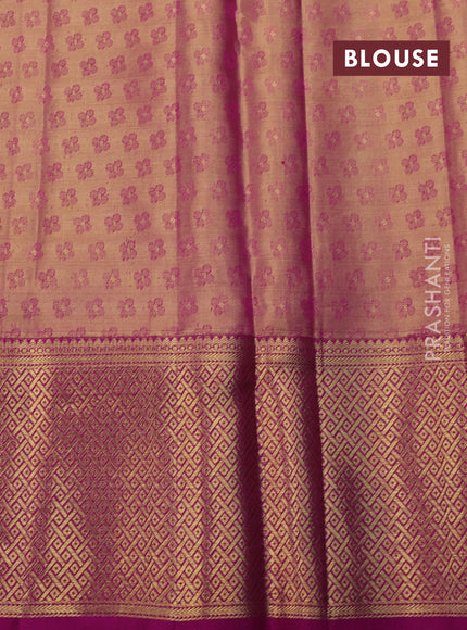Pure kanchipuram tissue silk saree gold and purple with allover zari woven floral design mina weaves and zari woven border