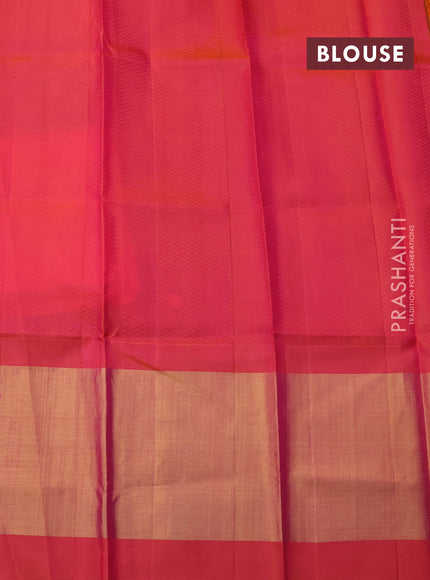 Pure kanchipuram silk saree BLUE and peach pink with allover silver zari brocade weaves and long rich zari woven border