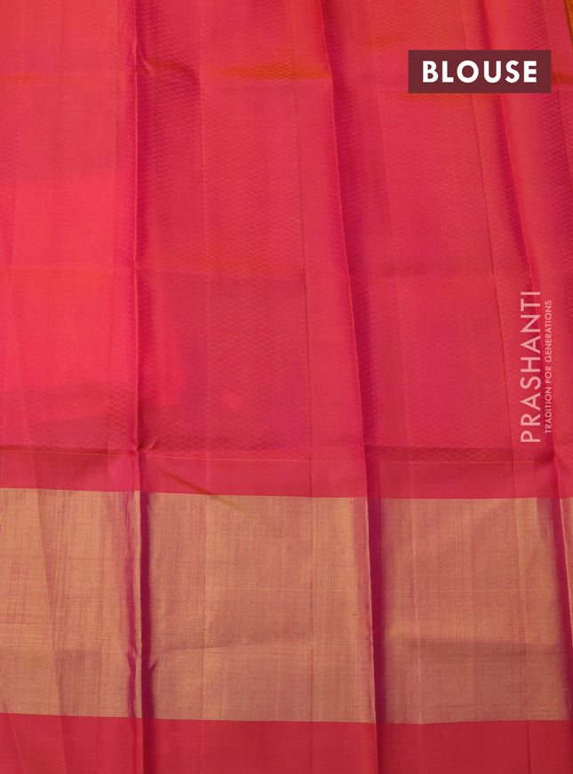 Pure kanchipuram silk saree BLUE and peach pink with allover silver zari brocade weaves and long rich zari woven border