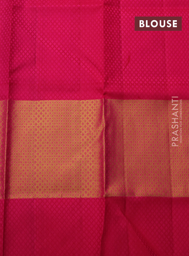 Pure kanchipuram silk saree light green and pink with allover silver zari brocade weaves and long rich zari woven border