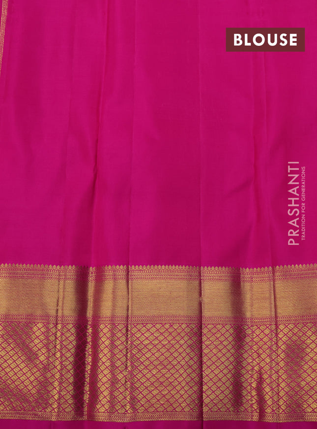 Kanchipuram kora silk saree orange and pink with allover floral zari weaves and zari woven border