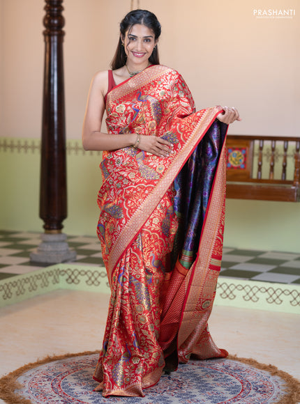 Pure kanchipuram tissue silk saree red with allover zari woven peacock design mina weaves and zari woven border