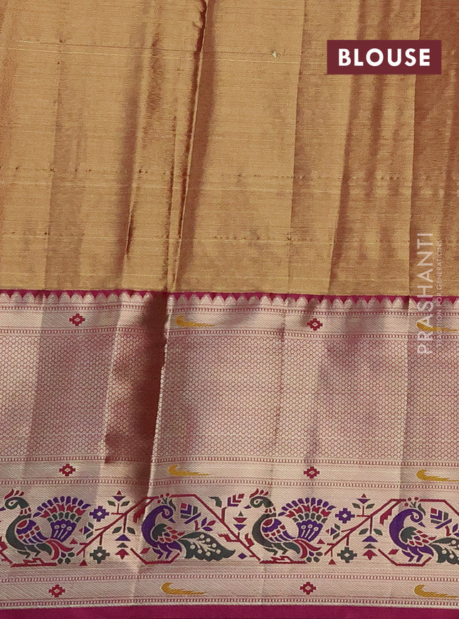 Tissue paithani silk saree teal green and magenta pink with allover silver zari woven brocade weaves and long zari woven paithani style border