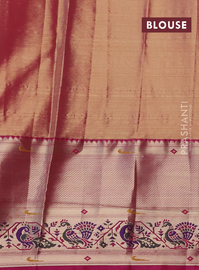 Tissue paithani silk saree pastel lavender and pink with allover silver zari woven brocade weaves and long zari woven paithani style border