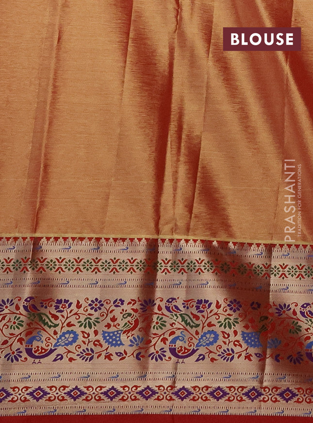 Tissue paithani silk saree teal green and red with allover zari woven brocade weaves and zari woven paithani style border