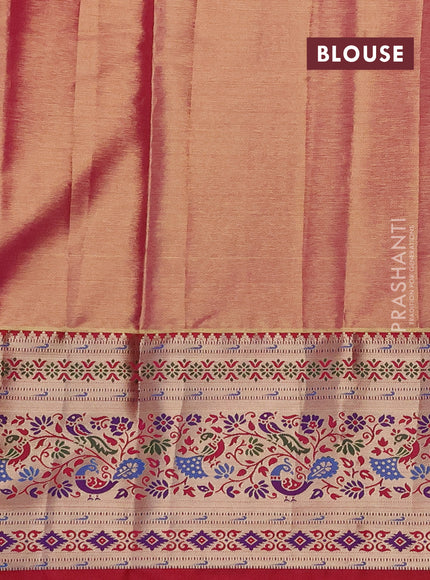Tissue paithani silk saree cream and reddish pink with allover silver zari woven brocade weaves and zari woven paithani style border