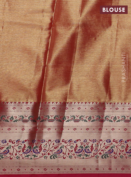Tissue paithani silk saree green and pink with allover silver zari woven brocade weaves and zari woven paithani style border
