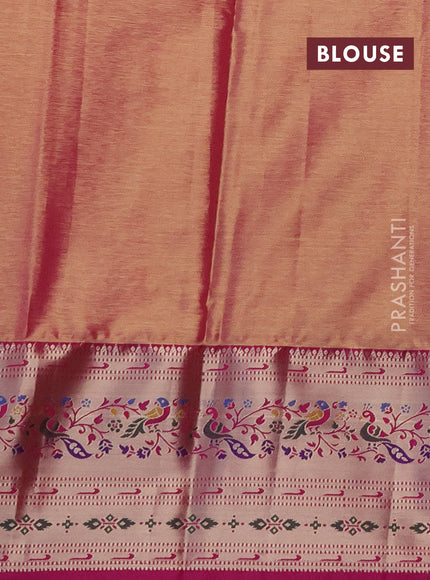 Tissue paithani silk saree green and pink with allover silver zari woven brocade weaves and zari woven paithani style border