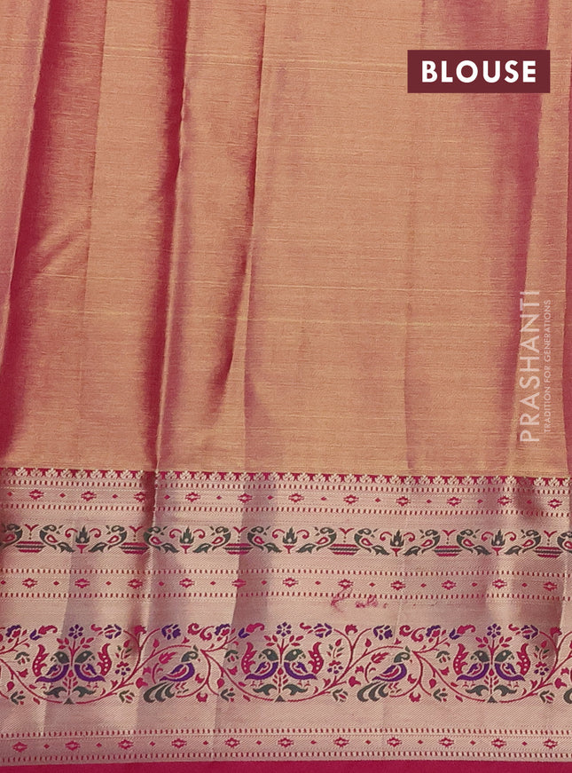Tissue paithani silk saree pastel lavender and pink with allover silver zari woven brocade weaves and zari woven paithani style border
