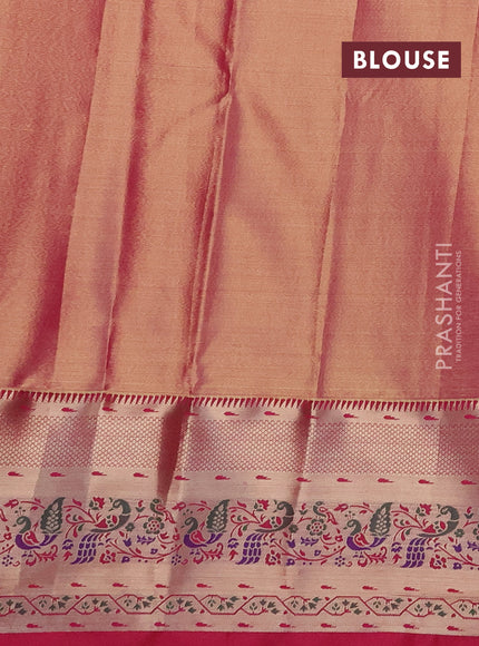 Tissue paithani silk saree mild lavender and pink with allover silver zari woven brocade weaves and zari woven paithani style border