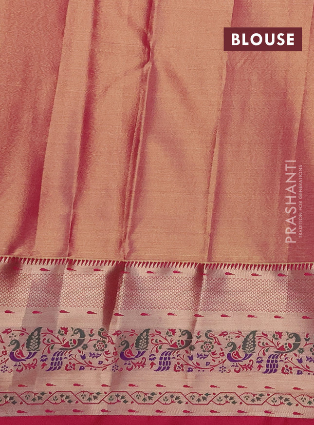 Tissue paithani silk saree mild lavender and pink with allover silver zari woven brocade weaves and zari woven paithani style border